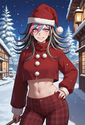 danganronpa_(series),mioda_ibuki,Christmas,plaid trousers  - AI generated anime art