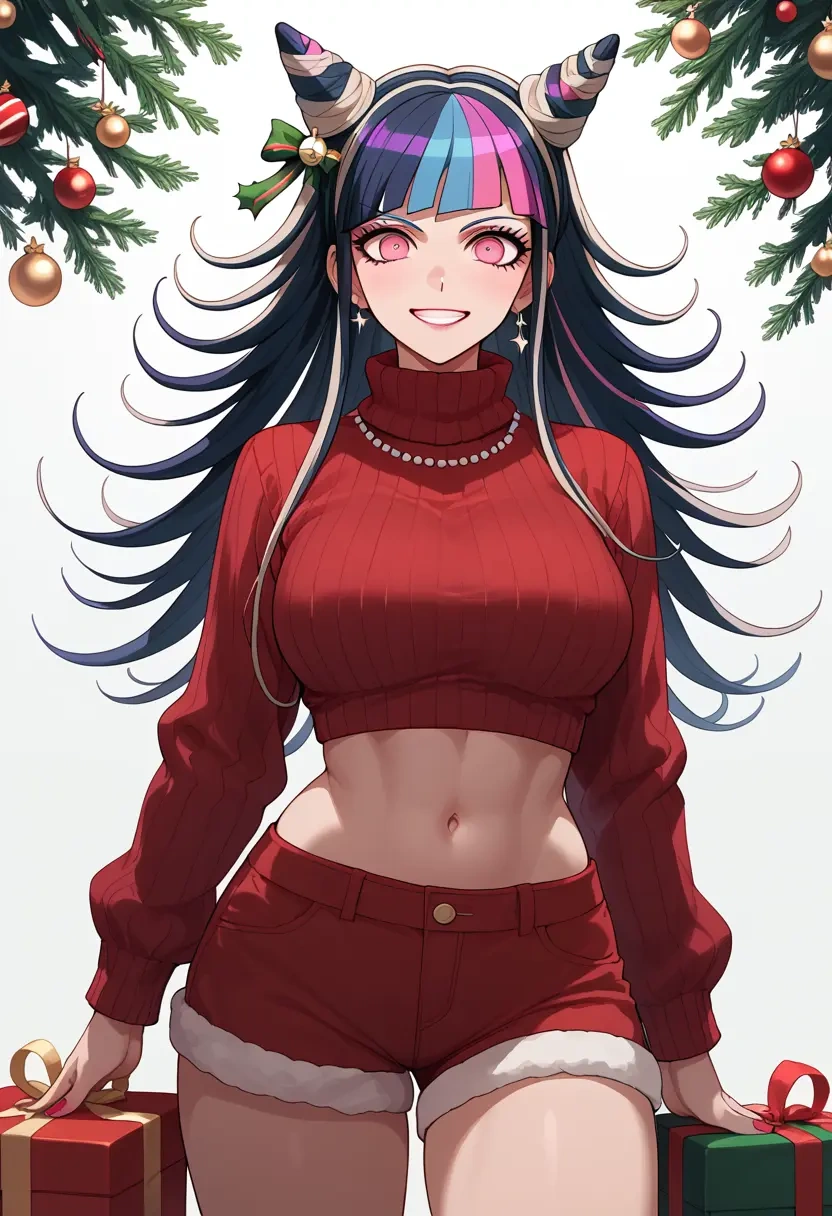 danganronpa_(series),mioda_ibuki,Christmas,red velvet shorts,turtleneck sweater  - 