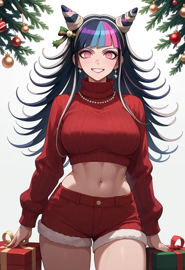 danganronpa_(series),mioda_ibuki,Christmas,red velvet shorts,turtleneck sweater  - AI generated anime art