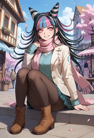 danganronpa_(series),mioda_ibuki,winter,student uniform,down jacket  - AI generated anime art