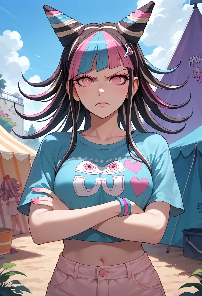 danganronpa_(series),mioda_ibuki,cropped graffiti sweatshirt,dolphin shorts  - 