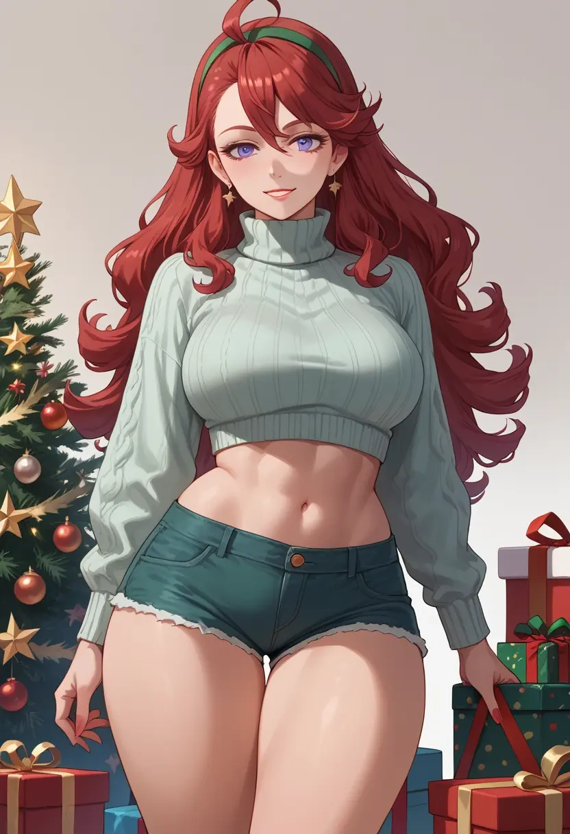 gundam,miorine_rembran,Christmas,red velvet shorts,turtleneck sweater  - 