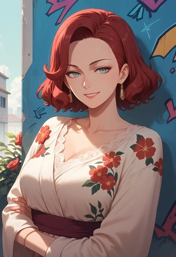 gundam,miorine_rembran,floral graffiti blouse,dolphin shorts  - AI generated anime art