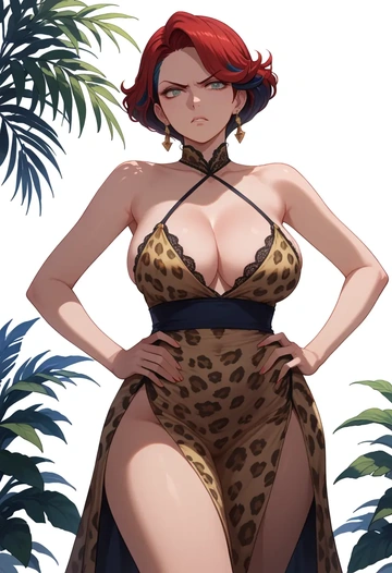 gundam,miorine_rembran,leopard print,silk slip dress  - AI generated anime art