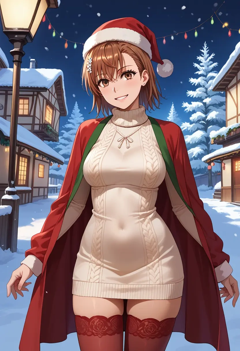 toaru_majutsu_no_index,misaka_mikoto,Christmas,sweater dress,stockings  - 