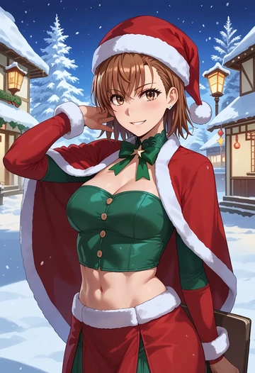 toaru_majutsu_no_index,misaka_mikoto,Christmas,dress  - AI generated anime art