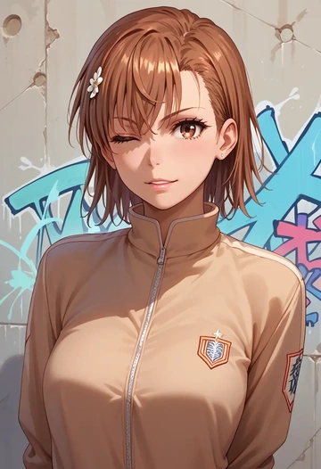 toaru_majutsu_no_index,misaka_mikoto,neon graffiti top,dolphin shorts  - AI generated anime art