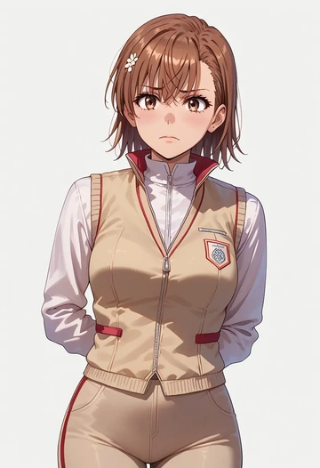 toaru_majutsu_no_index,misaka_mikoto,vest,quilted,jogger pants  - AI generated anime art