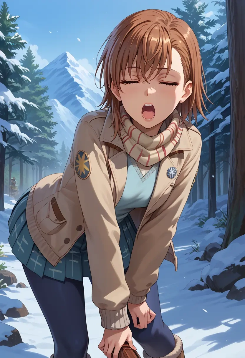 toaru_majutsu_no_index,misaka_mikoto,winter,student uniform,puffer jacket  - 