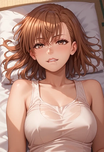 toaru_majutsu_no_index,misaka_mikoto,tank top,mesh,cycling shorts  - AI generated anime art