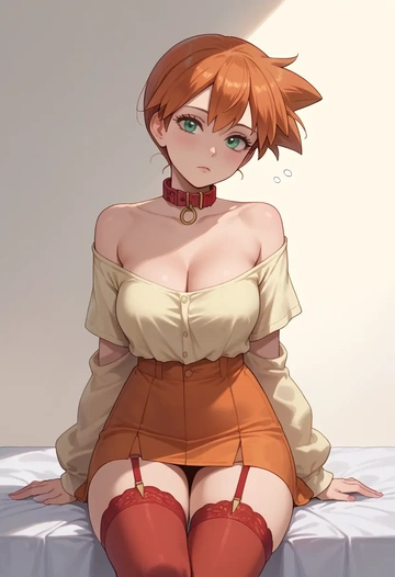 pokemon,misty_(pokemon),collar,oversized,Thigh garters  - AI generated anime art