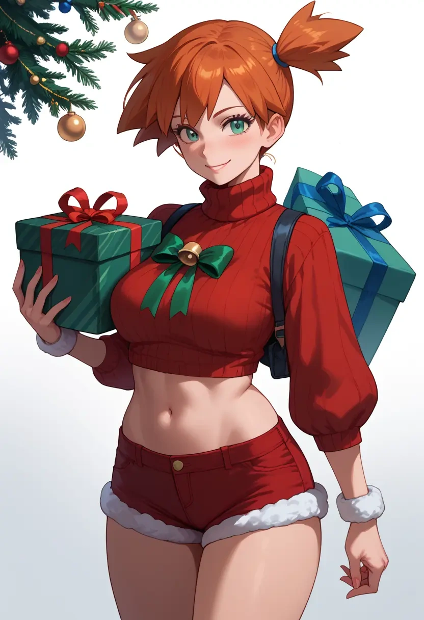 pokemon,misty_(pokemon),Christmas,red velvet shorts,turtleneck sweater  - 