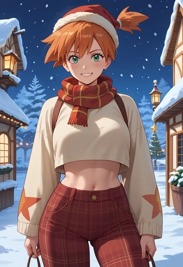 pokemon,misty_(pokemon),Christmas,plaid trousers  - AI generated anime art