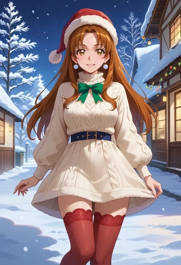 precure,misumi_nagisa,Christmas,sweater dress,stockings  - AI generated anime art