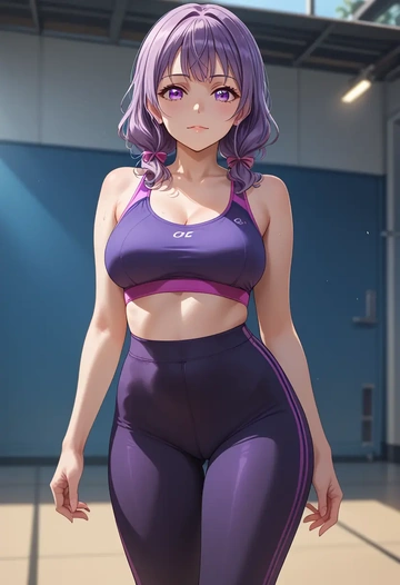 bang_dream,mitake_ran,yoga shorts, bra  - AI generated anime art