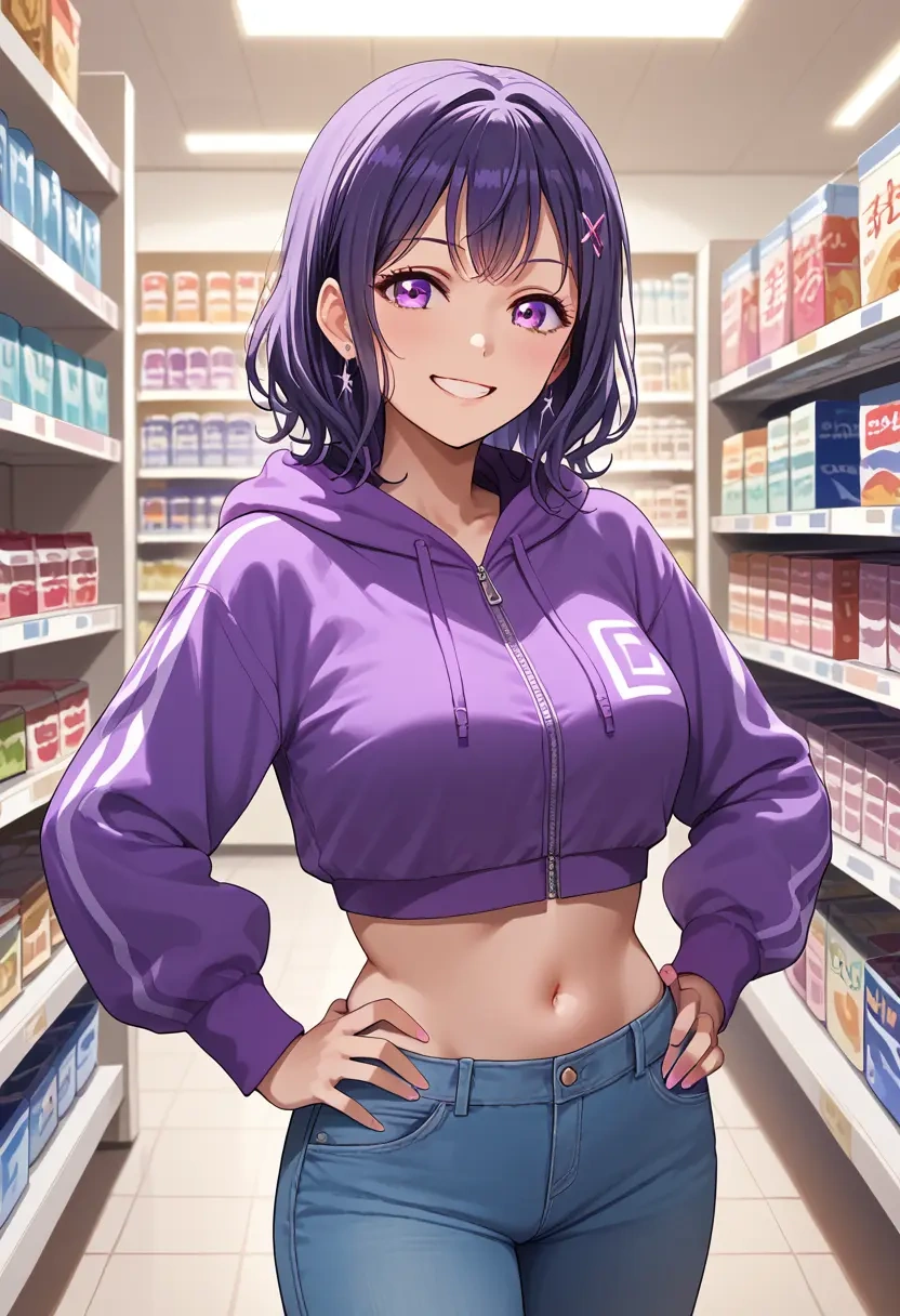 bang_dream,mitake_ran,crop hoodie,shorts  - 