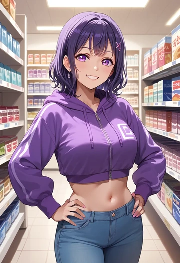 bang_dream,mitake_ran,crop hoodie,shorts  - AI generated anime art