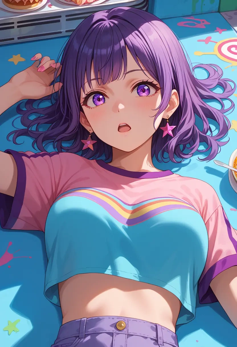 bang_dream,mitake_ran,cropped graffiti sweatshirt,dolphin shorts  - 