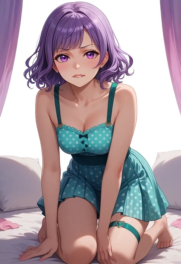 bang_dream,mitake_ran,silk slip dress,polka dots  - AI generated anime art