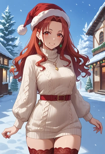 idolmaster,miura_azusa,Christmas,sweater dress,stockings  - AI generated anime art