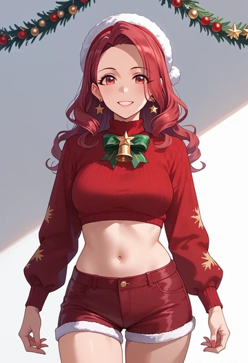 idolmaster,miura_azusa,Christmas,red velvet shorts  - AI generated anime art