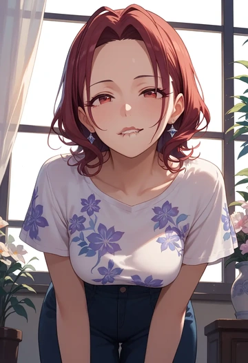 idolmaster,miura_azusa,calligraphy print shirt,dolphin shorts  - AI generated anime art