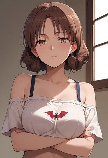 world_witches_series,miyafuji_yoshika,off-shoulder top,dolphin shorts  - AI generated anime art