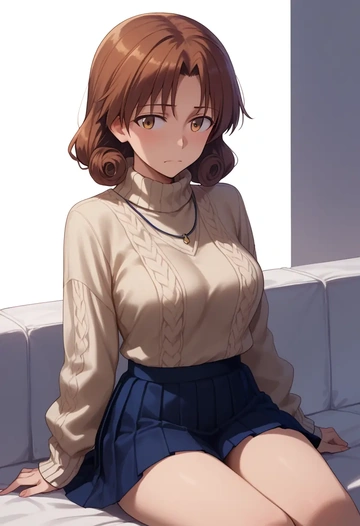 world_witches_series,miyafuji_yoshika,sweater,cropped,pleated midi skirt  - AI generated anime art