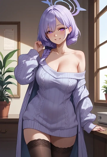 blue_archive,miyako_(blue_archive),off-shoulder,sweater  - AI generated anime art