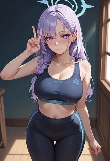 blue_archive,miyako_(blue_archive),yoga shorts, bra  - AI generated anime art