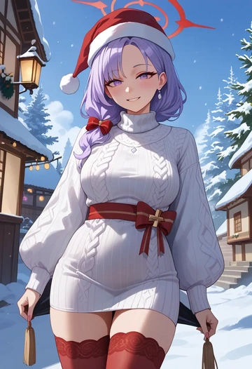 blue_archive,miyako_(blue_archive),Christmas,sweater dress,stockings  - AI generated anime art