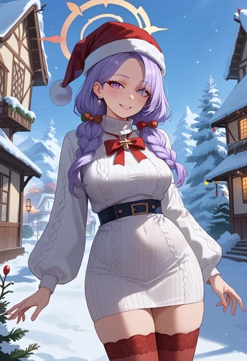 blue_archive,miyako_(blue_archive),Christmas,sweater dress,stockings  - AI generated anime art