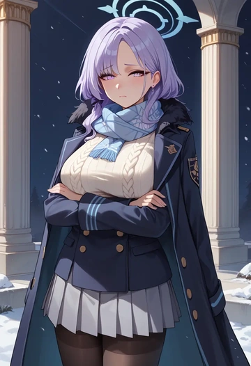 blue_archive,miyako_(blue_archive),winter,student uniform,puffer coat  - AI generated anime art