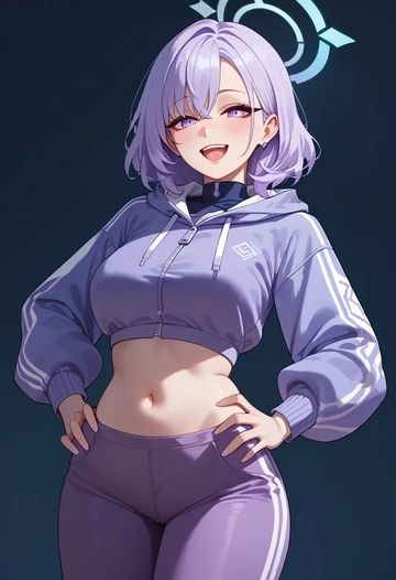 blue_archive,miyako_(blue_archive),crop hoodie,shorts  - AI generated anime art