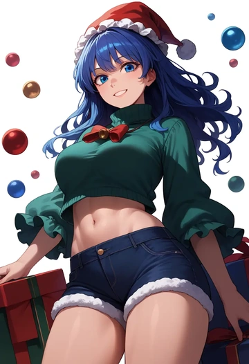 touhou,miyako_yoshika,Christmas,red velvet shorts,turtleneck sweater  - AI generated anime art