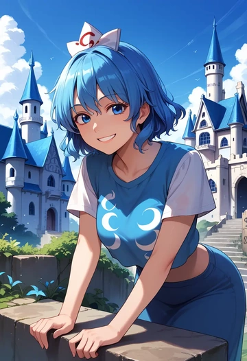 touhou,miyako_yoshika,crop graffiti tee,dolphin shorts  - AI generated anime art