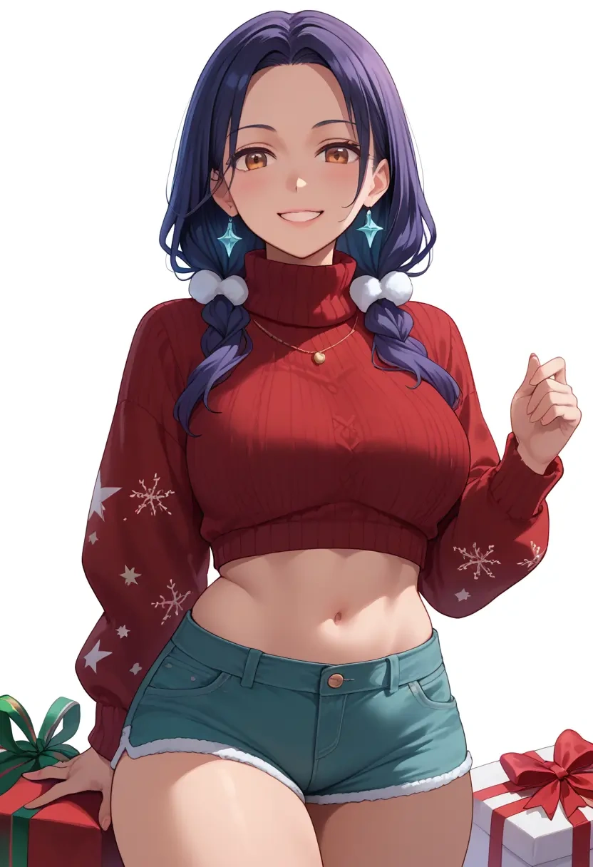 kimi_no_na_wa,miyamizu_mitsuha,Christmas,red velvet shorts,turtleneck sweater  - 