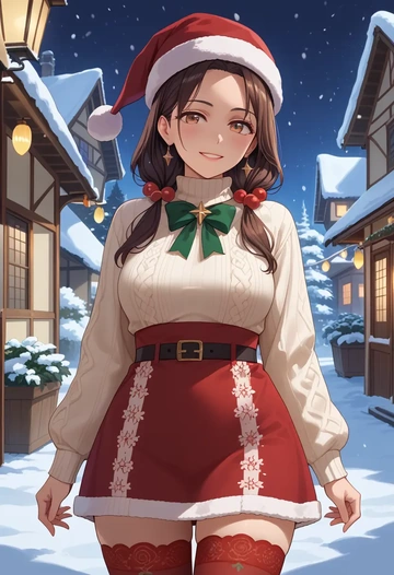 kimi_no_na_wa,miyamizu_mitsuha,Christmas,sweater dress,stockings  - AI generated anime art