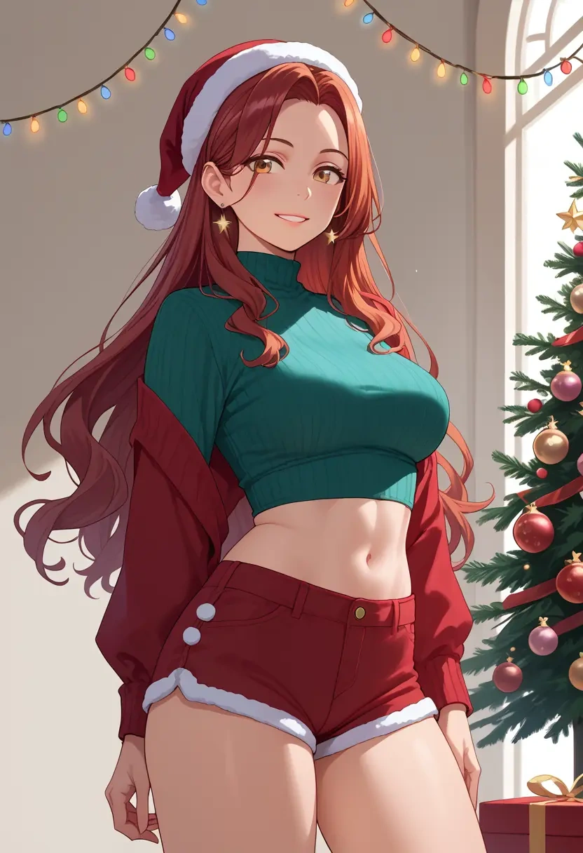 kimi_no_na_wa,miyamizu_mitsuha,Christmas,red velvet shorts  - 