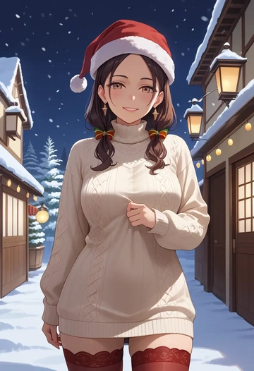 kimi_no_na_wa,miyamizu_mitsuha,Christmas,sweater dress,stockings  - AI generated anime art