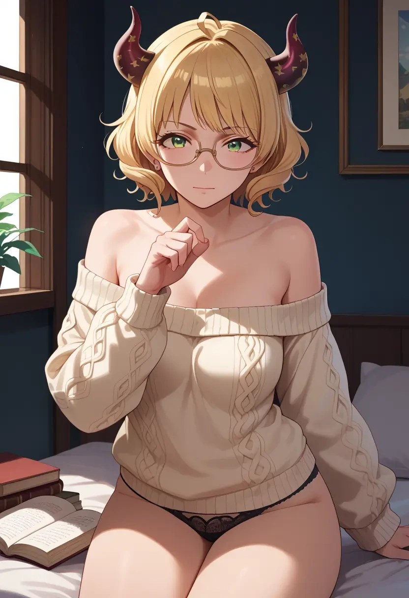 idolmaster,miyamoto_frederica,sweater,panties,off-shoulder,glasses,sexy  - 