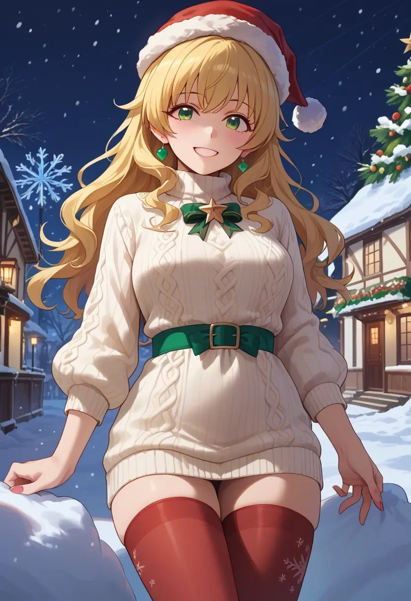 idolmaster,miyamoto_frederica,Christmas,sweater dress,stockings  - 