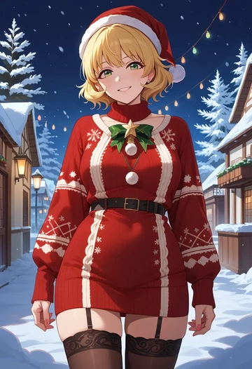 idolmaster,miyamoto_frederica,sweater,stockings,Thigh garters  - AI generated anime art