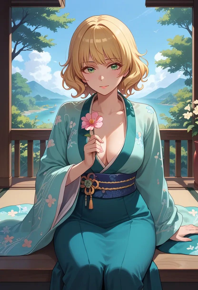 idolmaster,miyamoto_frederica,kimono,silk,wide-leg trousers  - 