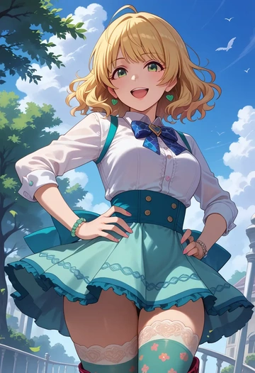 idolmaster,miyamoto_frederica,shirt dress,belted,stockings  - AI generated anime art