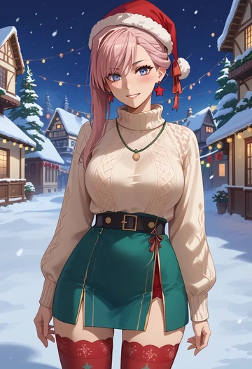 fate_(series),miyamoto_musashi_(fate),Christmas,sweater dress,stockings  - AI generated anime art