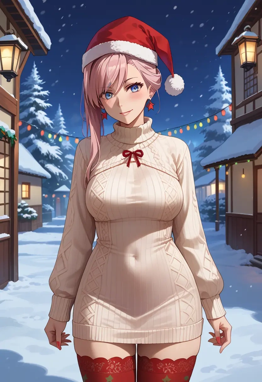 fate_(series),miyamoto_musashi_(fate),Christmas,sweater dress,stockings  - 