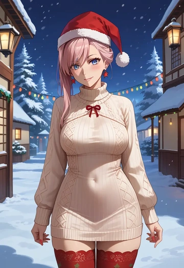 fate_(series),miyamoto_musashi_(fate),Christmas,sweater dress,stockings  - AI generated anime art