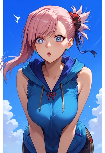 fate_(series),miyamoto_musashi_(fate),sleeveless hoodie,biker shorts  - AI generated anime art