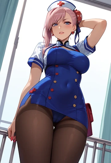 fate_(series),miyamoto_musashi_(swimsuit_berserker)_(fate),nurse pantyhose,mini skirt, sexy  - AI generated anime art